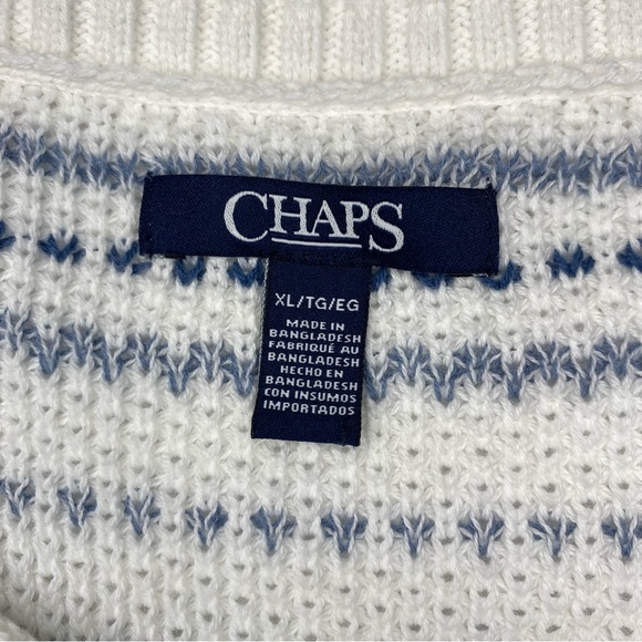 Chaps White Blue Stripes Long Sleeve Henley Pullover Sweater Women's Size XL - Picture 3 of 12